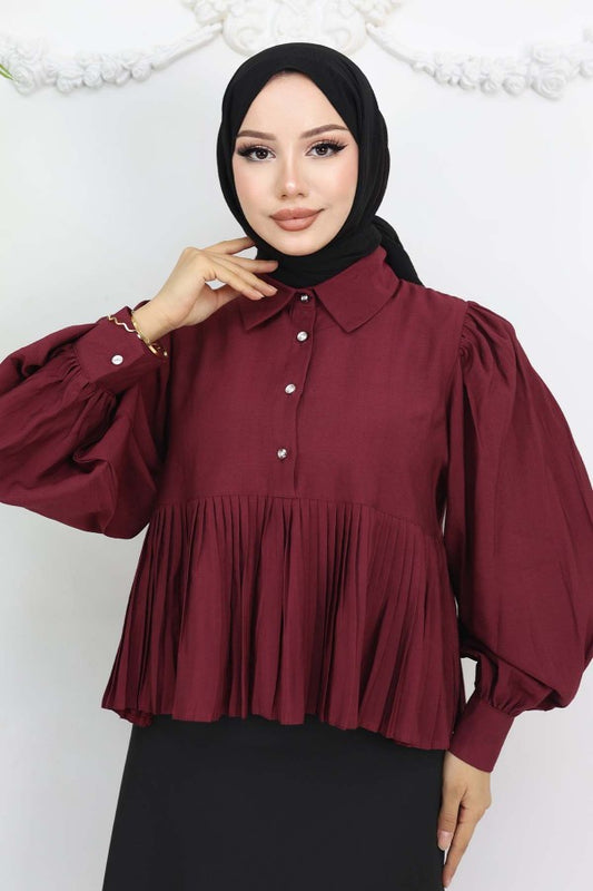 Bluse kurz mit Faltenoptik / Bordeaux