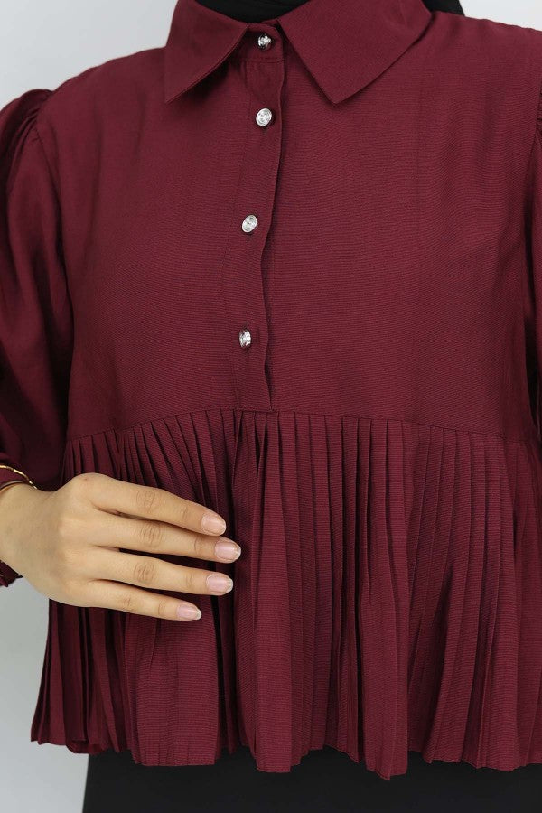 Bluse kurz mit Faltenoptik / Bordeaux