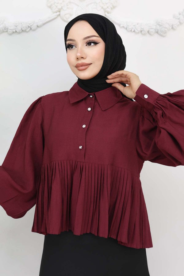 Bluse kurz mit Faltenoptik / Bordeaux