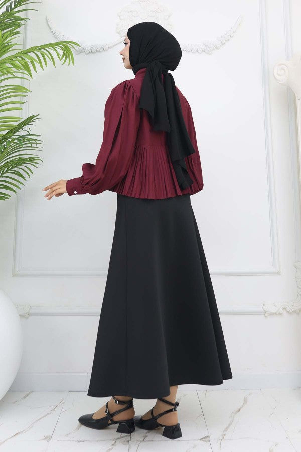 Bluse kurz mit Faltenoptik / Bordeaux