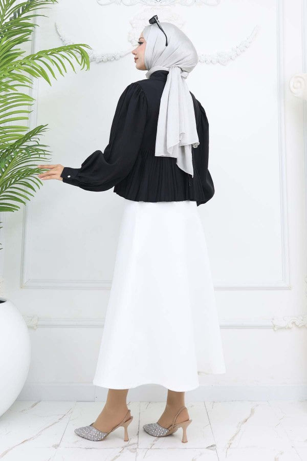 Bluse kurz mit Faltenoptik / Schwarz