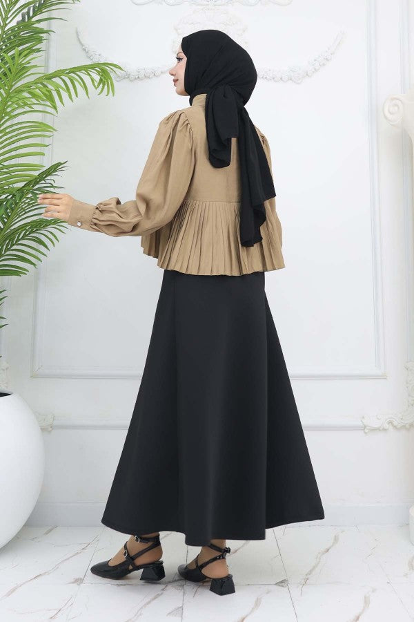 Bluse kurz mit Faltenoptik / Camel
