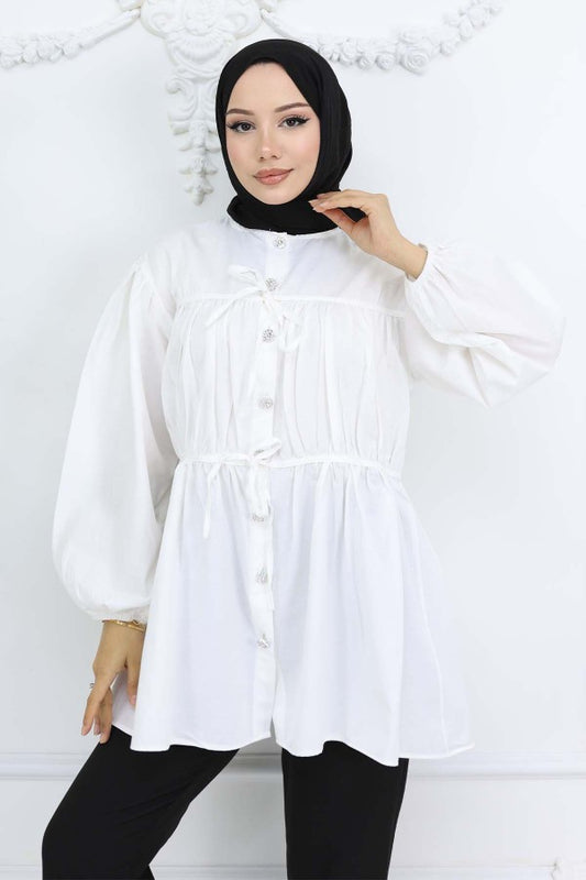 Bluse mit 2 Gummizug und Steinknöpfen