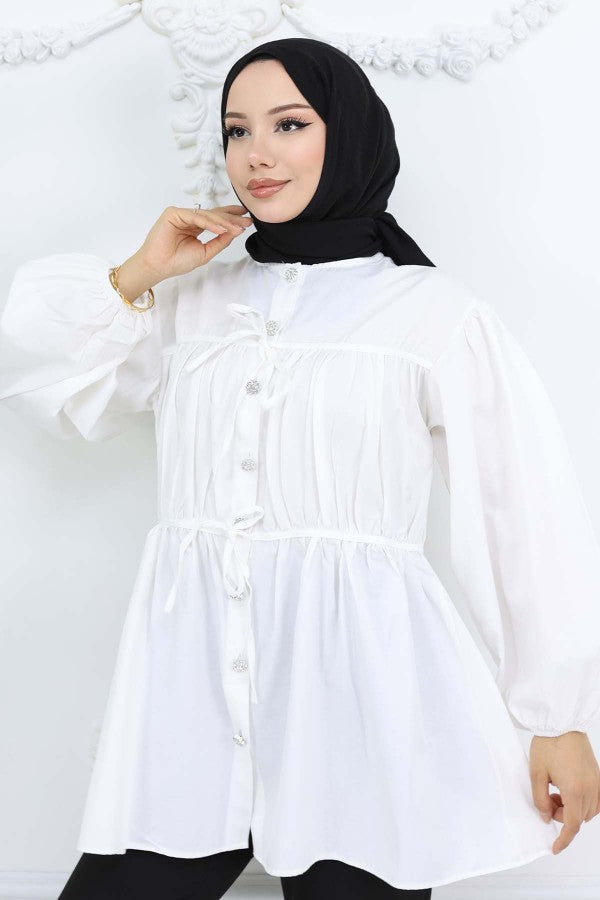 Bluse mit 2 Gummizug und Steinknöpfen