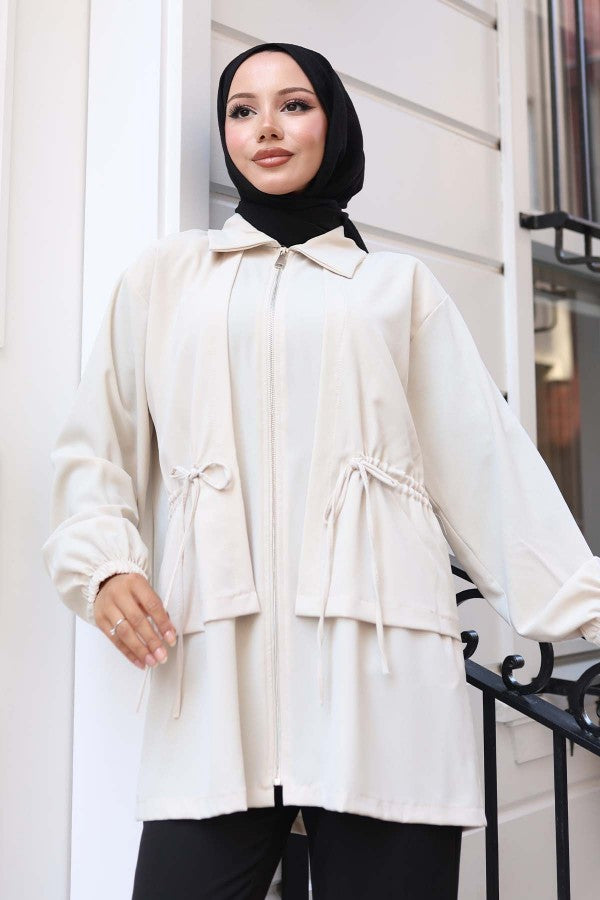 Jacke mit Gummizug und Reißverschluss / Beige