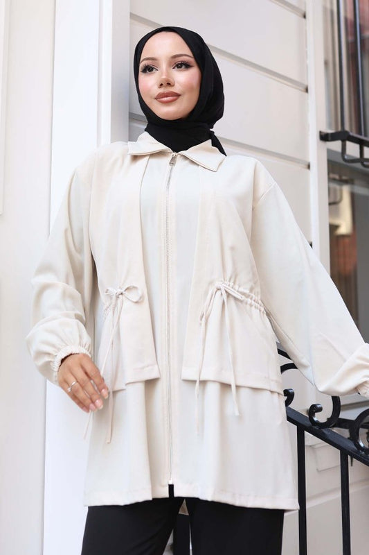 Jacke mit Gummizug und Reißverschluss / Beige