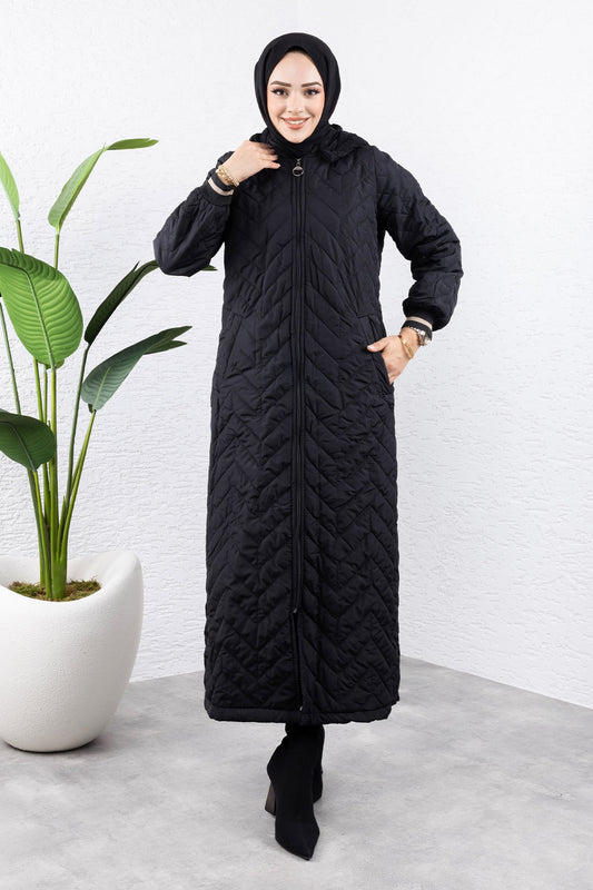 Jacke i. v. Länge Ärmelende gerippt mit Kapuze / Schwarz