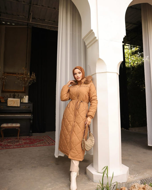 Puffer-Jacke mit Kapuze Linea / Camel