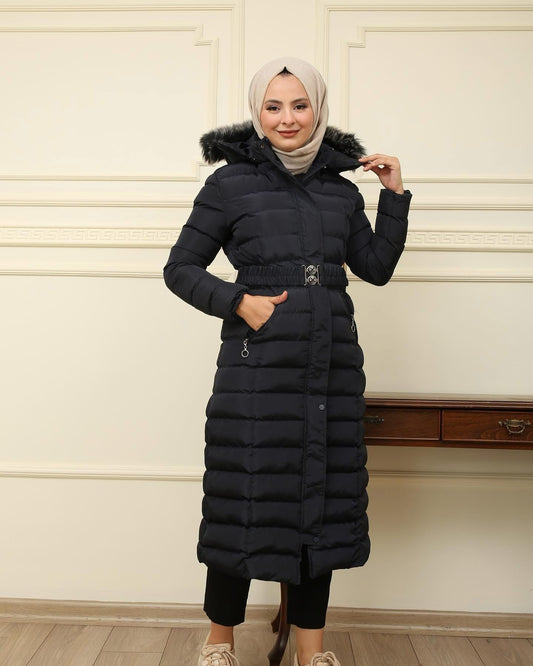 Puffer-Jacke mit Kapuze / Navy Blau