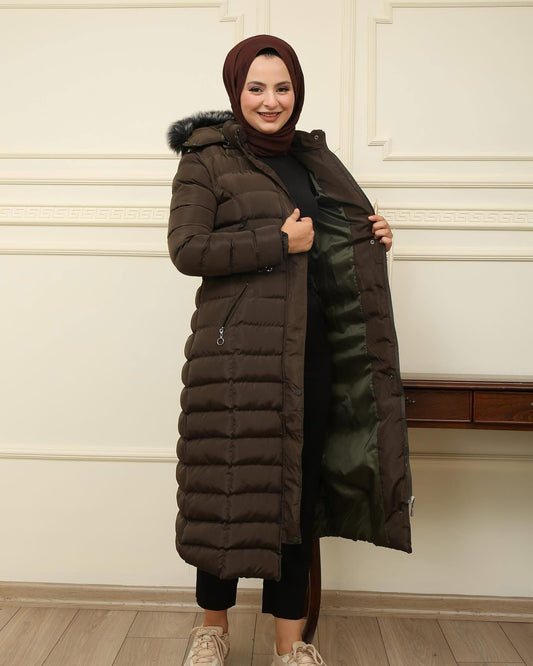 Puffer-Jacke mit Kapuze / Khaki