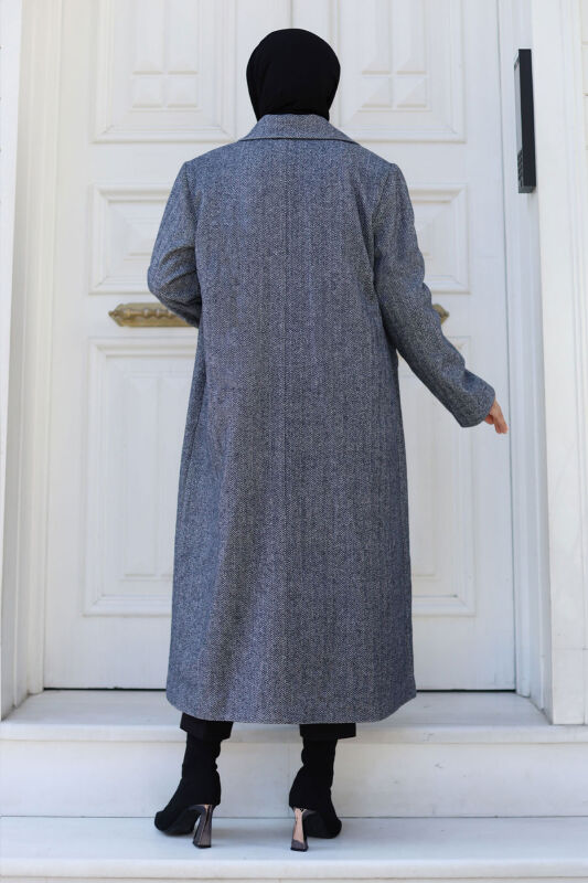 Kaschmirmantel m. Fischgrätmuster, Abdecktaschen / Navy Blau