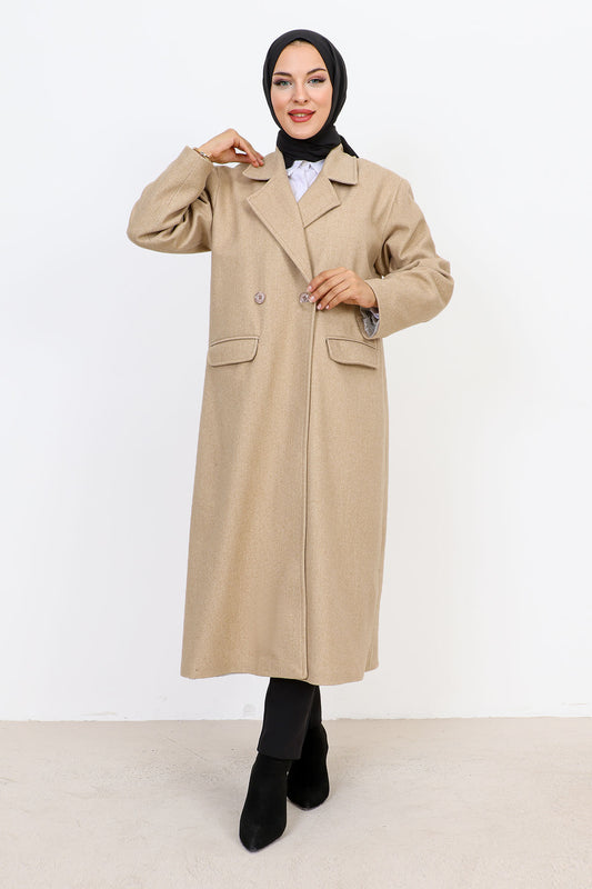 Kaschmirmantel mit Abdecktaschen / Beige
