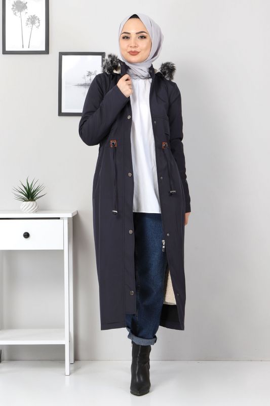 Taillengeschnürter Jacke mit Innenfutter / Navy Blau