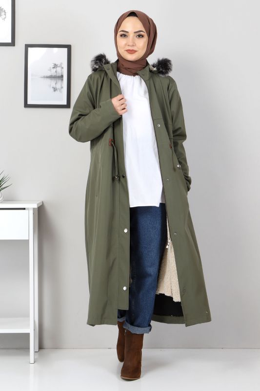 Taillengeschnürter Jacke mit Innenfutter / Khaki