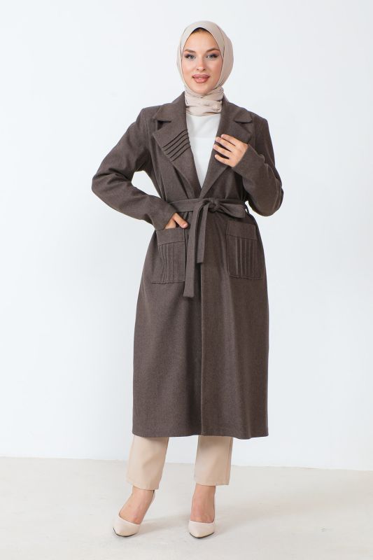 Kaschmirmantel mit Taschen und Gürtel / Braun