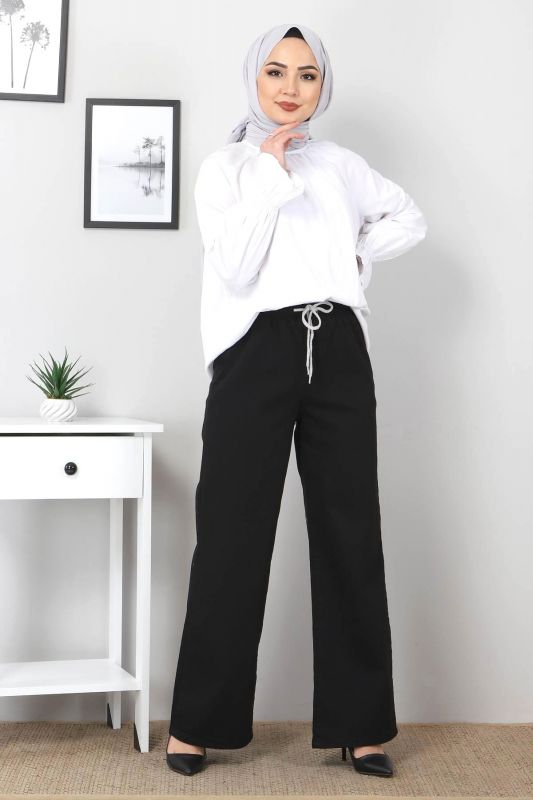 Jeans gerade Bein mit Gummizug / Schwarz