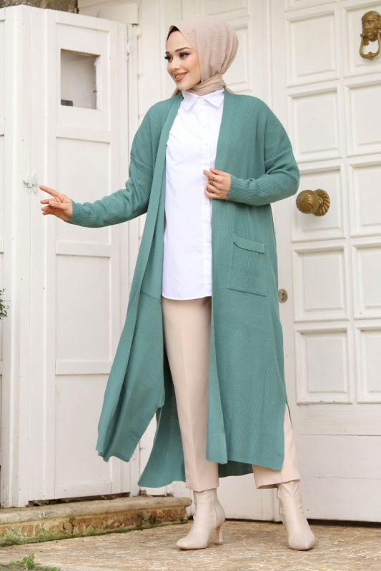 Strickjacke mit Taschen / Mint