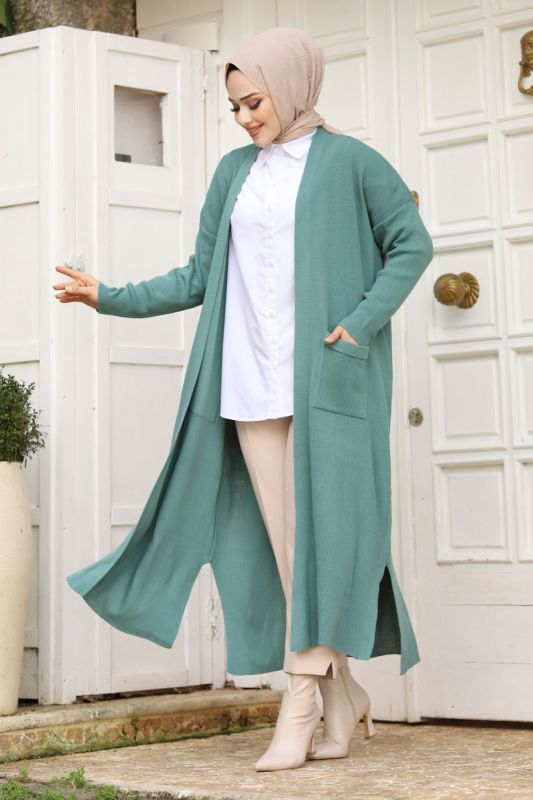 Strickjacke mit Taschen / Mint