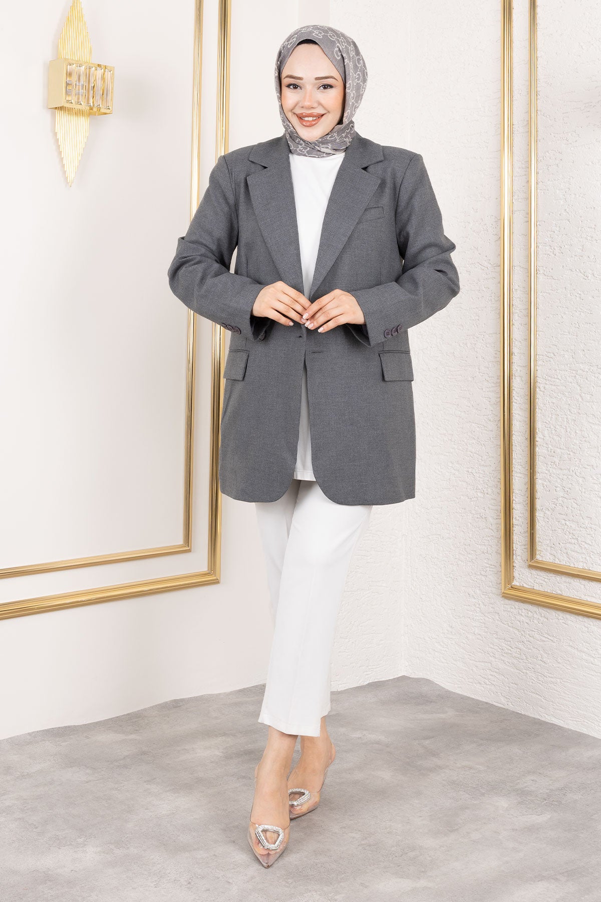 Blazer Regular mit zwei Knöpfen und Abdecktaschen / Grau