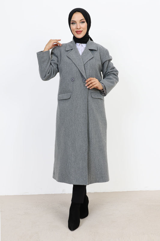 Kaschmirmantel mit Abdecktaschen / Grau