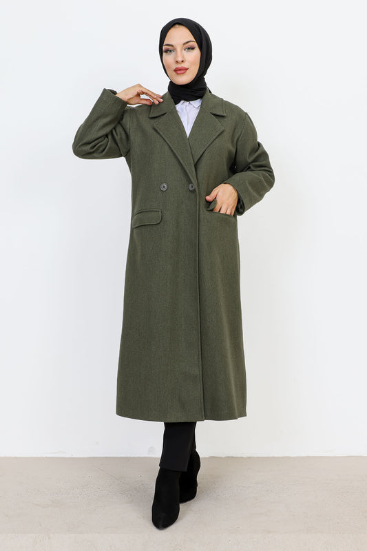 Kaschmirmantel mit Abdecktaschen / Khaki