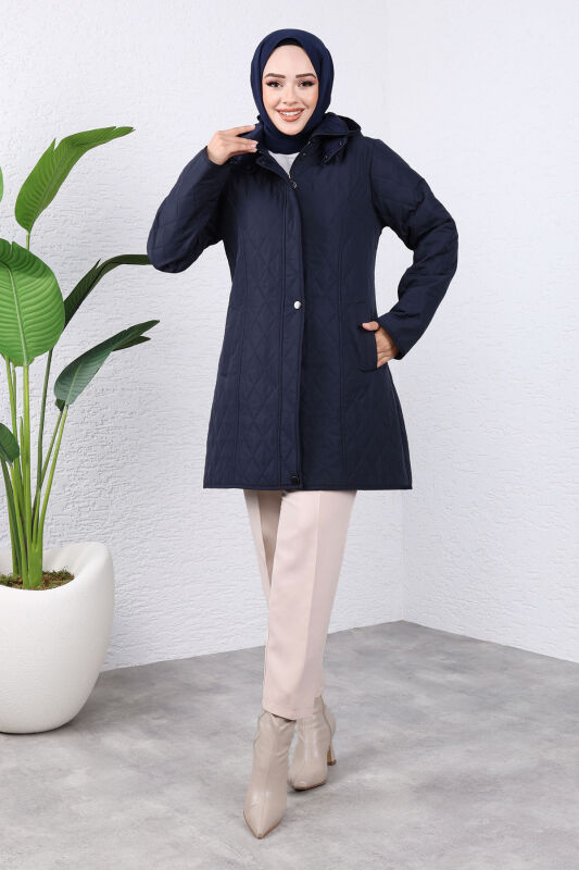 Jacke Innen mit Veloursstoff / Kurz / Navy Blau