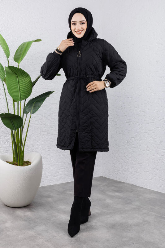 Jacke Ärmelende gerippt mit Kapuze / Kurz / Schwarz