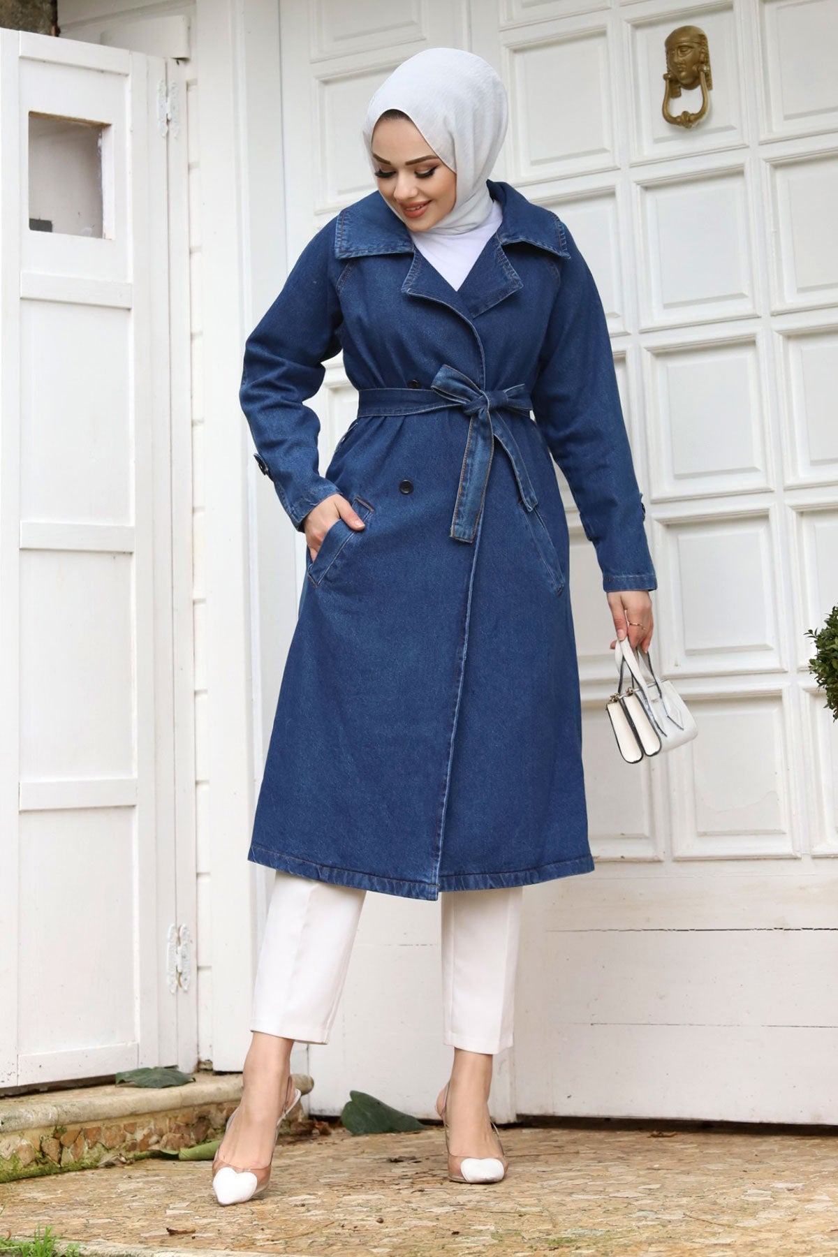 Jeanstrenchcoat mit Gürtel