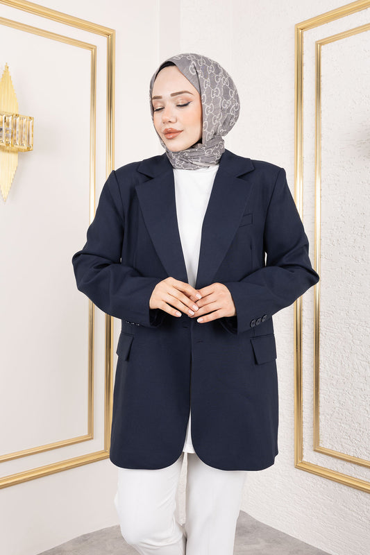 Blazer Regular mit zwei Knöpfen und Abdecktaschen / Navy Blau