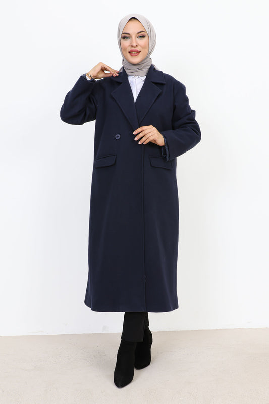 Kaschmirmantel mit Abdecktaschen / Navy Blau