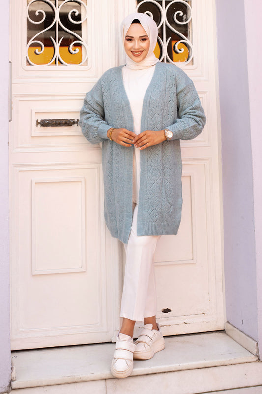 Strickjacke mit Rautenmuster / Mint