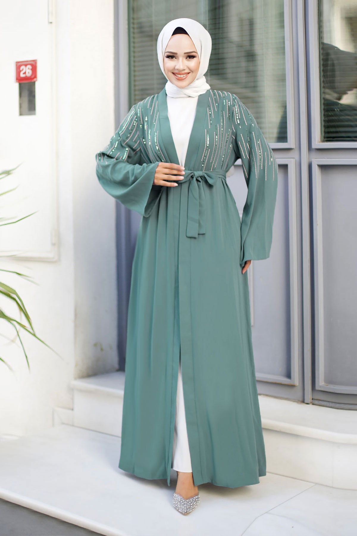 Abaya mit Pailetten / Mint