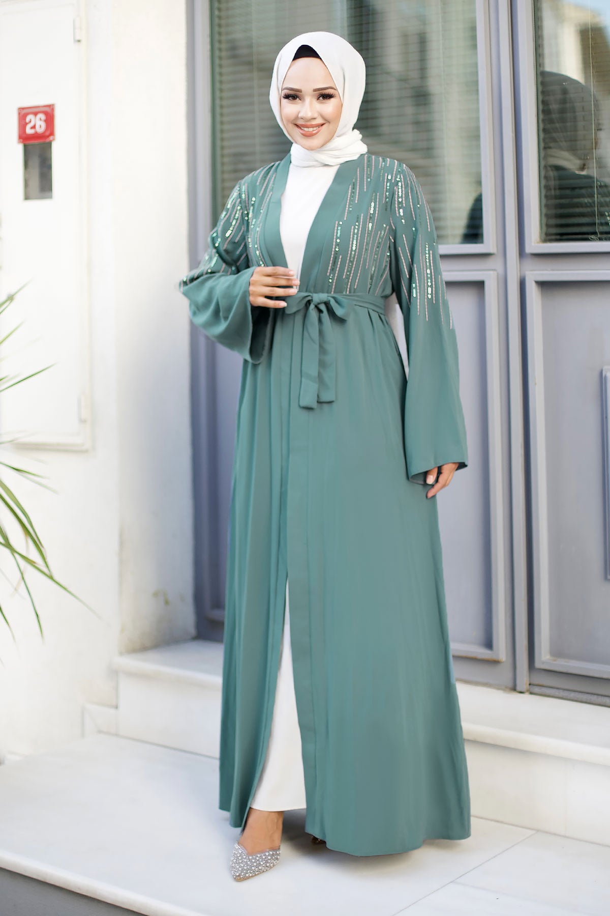 Abaya mit Pailetten / Mint