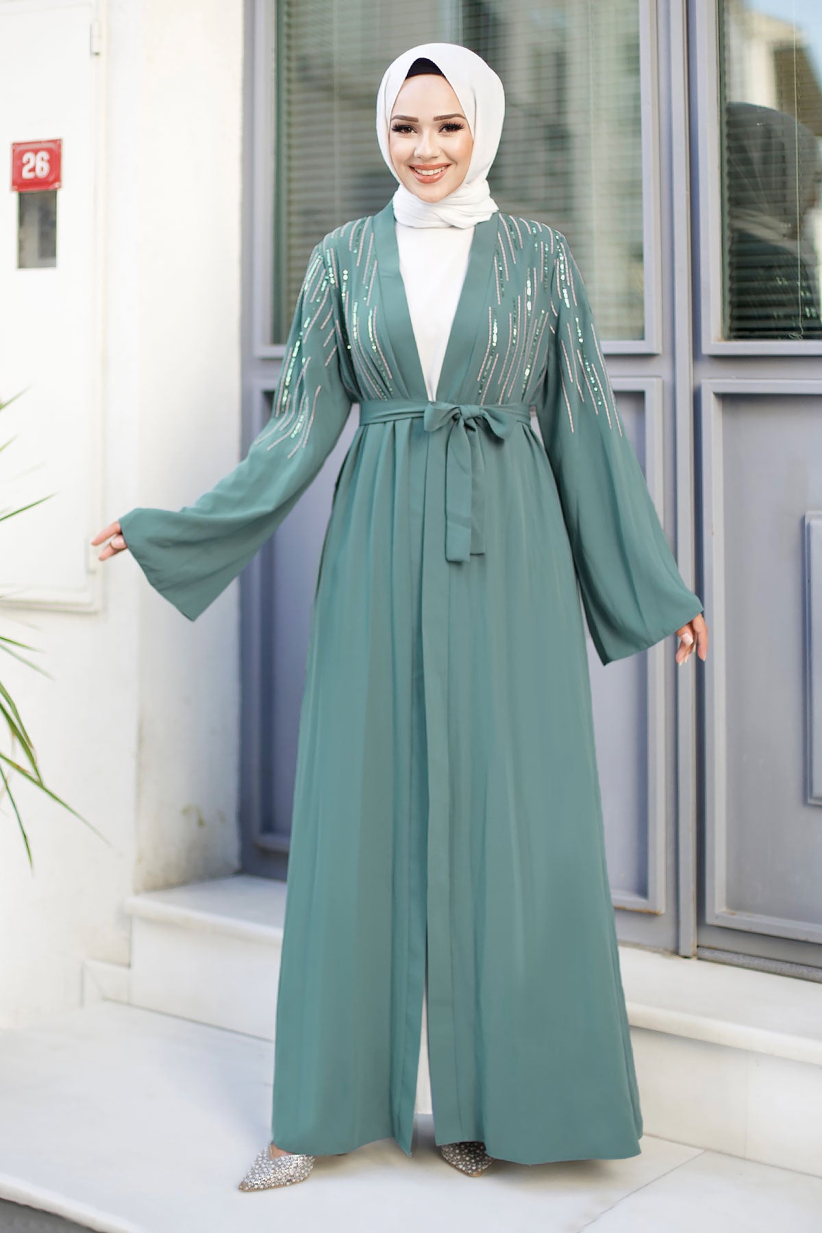 Abaya mit Pailetten / Mint