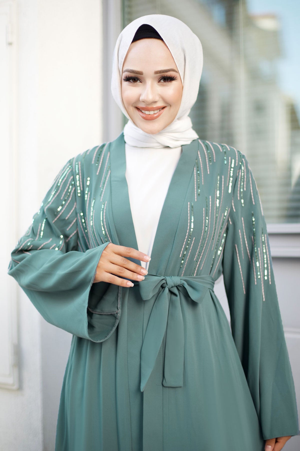 Abaya mit Pailetten / Mint