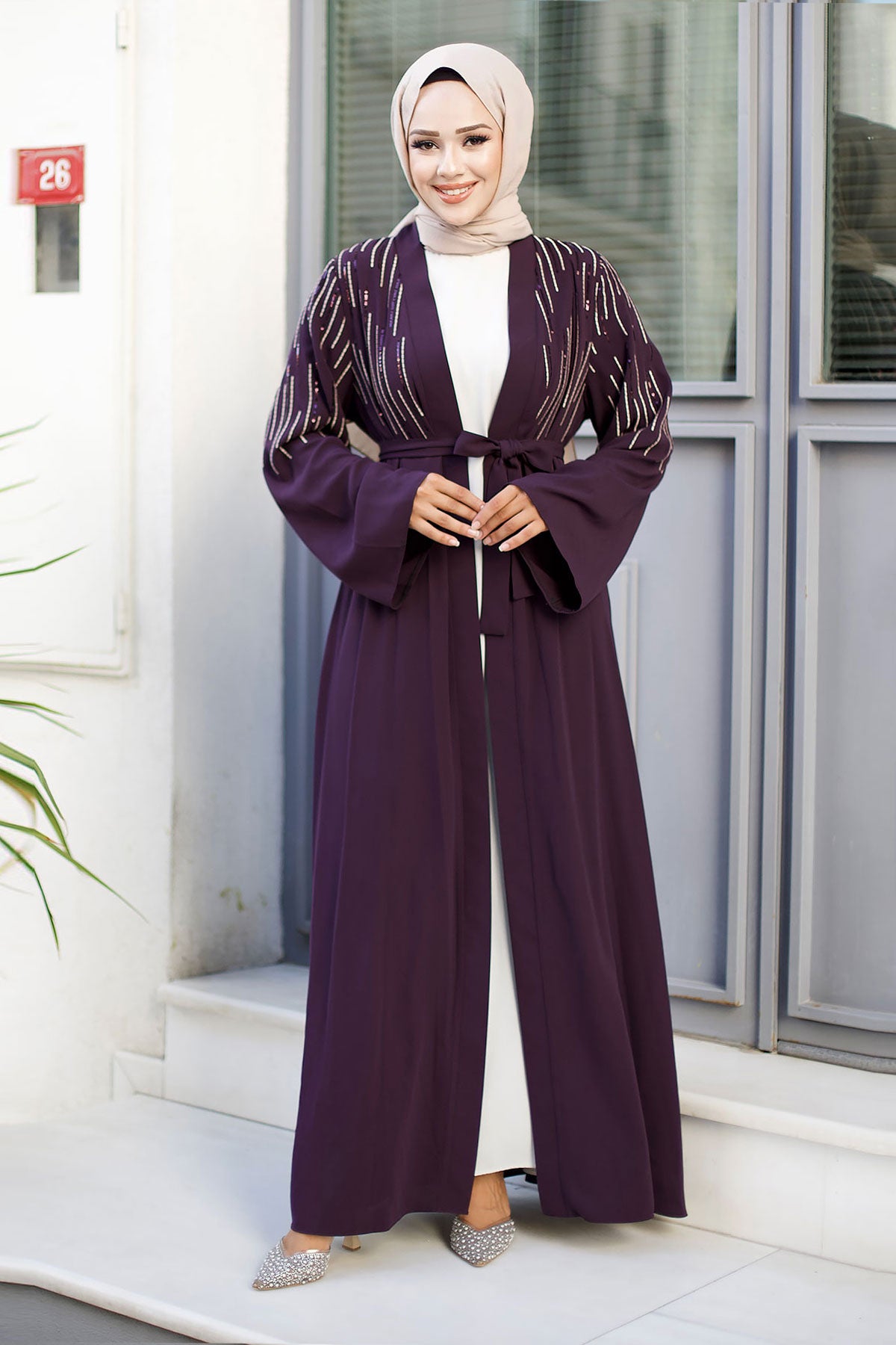 Abaya mit Pailetten / Lila