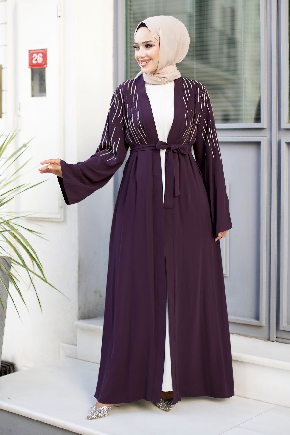 Abaya mit Pailetten / Lila