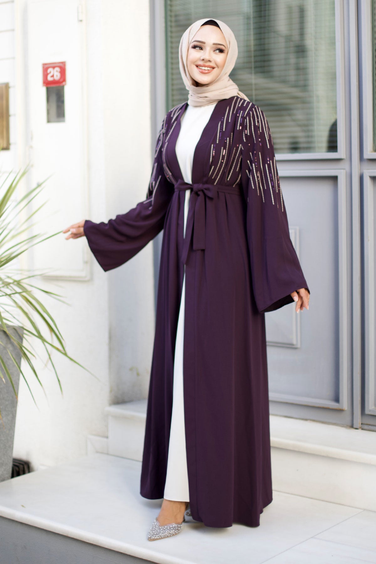 Abaya mit Pailetten / Lila