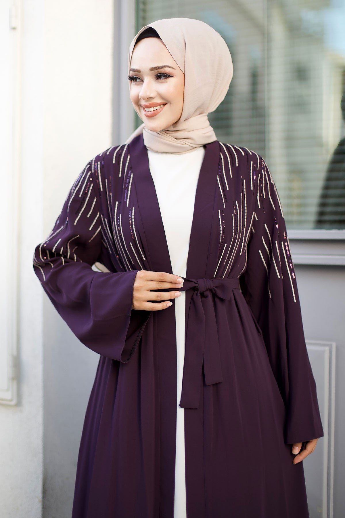 Abaya mit Pailetten / Lila