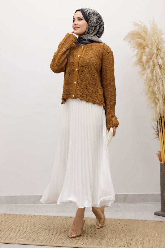 Strickjacke kurz mit Strickmuster und Knöpfen / Camel