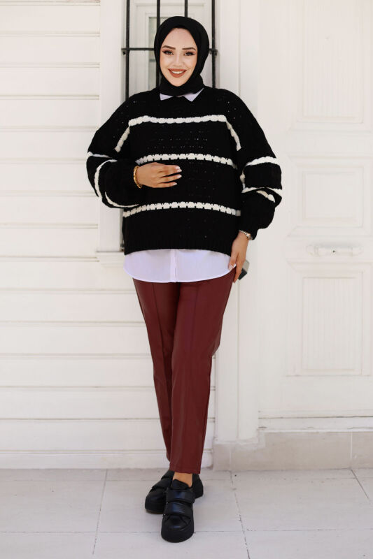 Bundfaltenlederhose mit Knöpfen und Taschen / Bordeaux