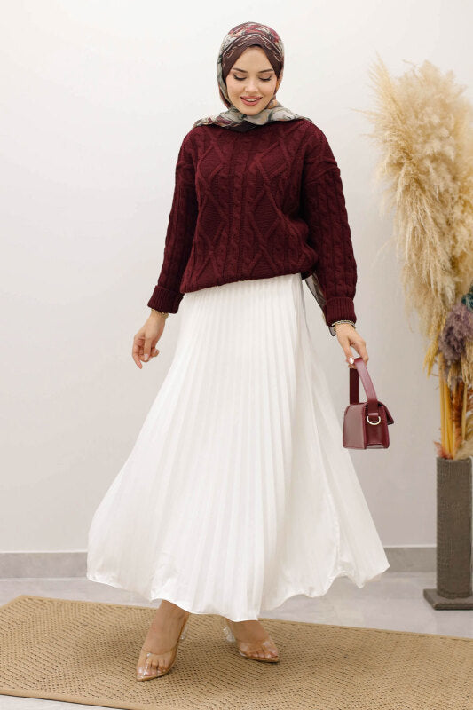 Strickpullover mit Flechtmuster / Bordeaux
