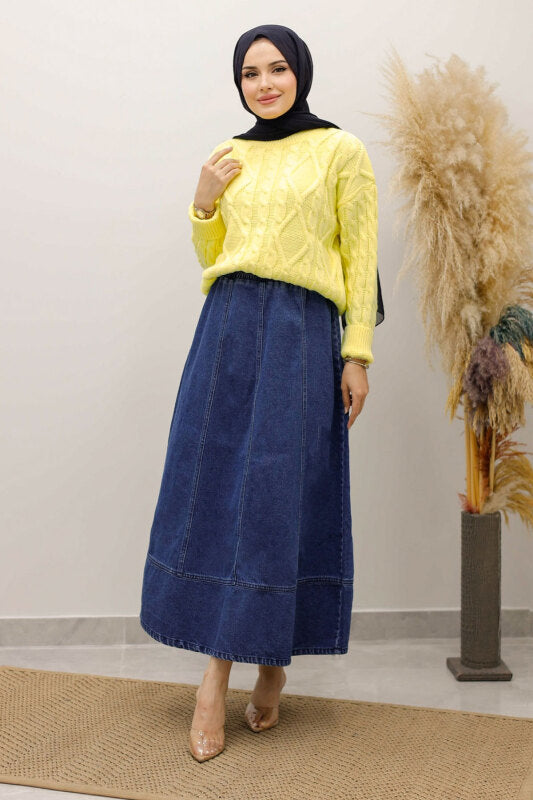 Strickpullover mit Flechtmuster / Gelb