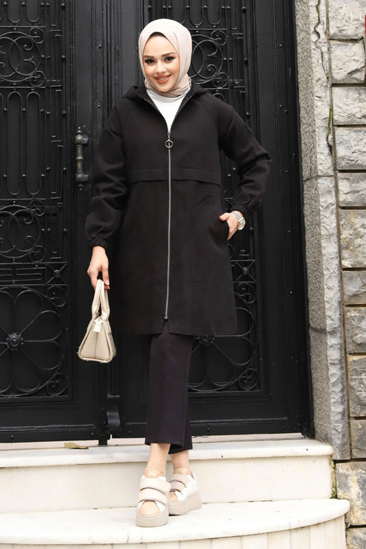 Jeansjacke mit Kapuze / Schwarz