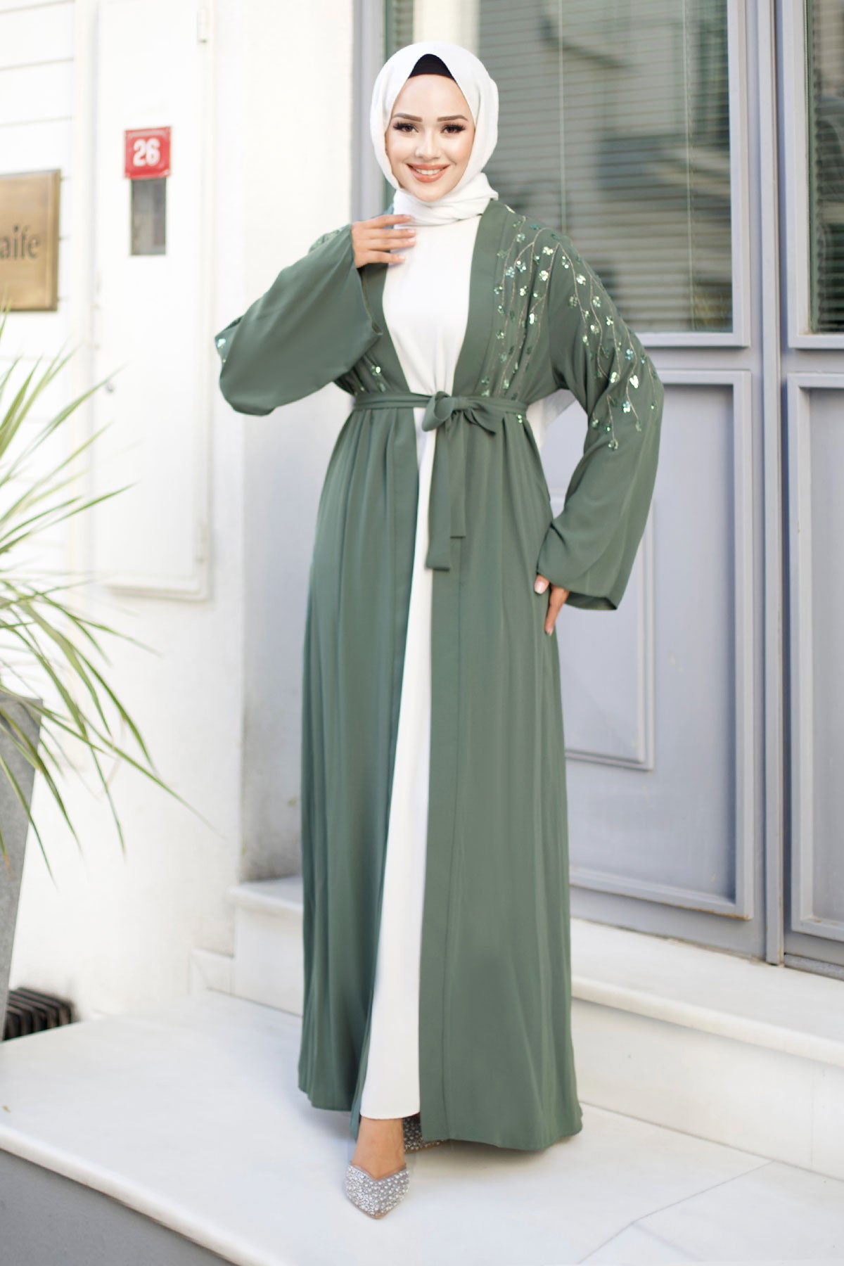 Abaya mit Astmuster / Khaki