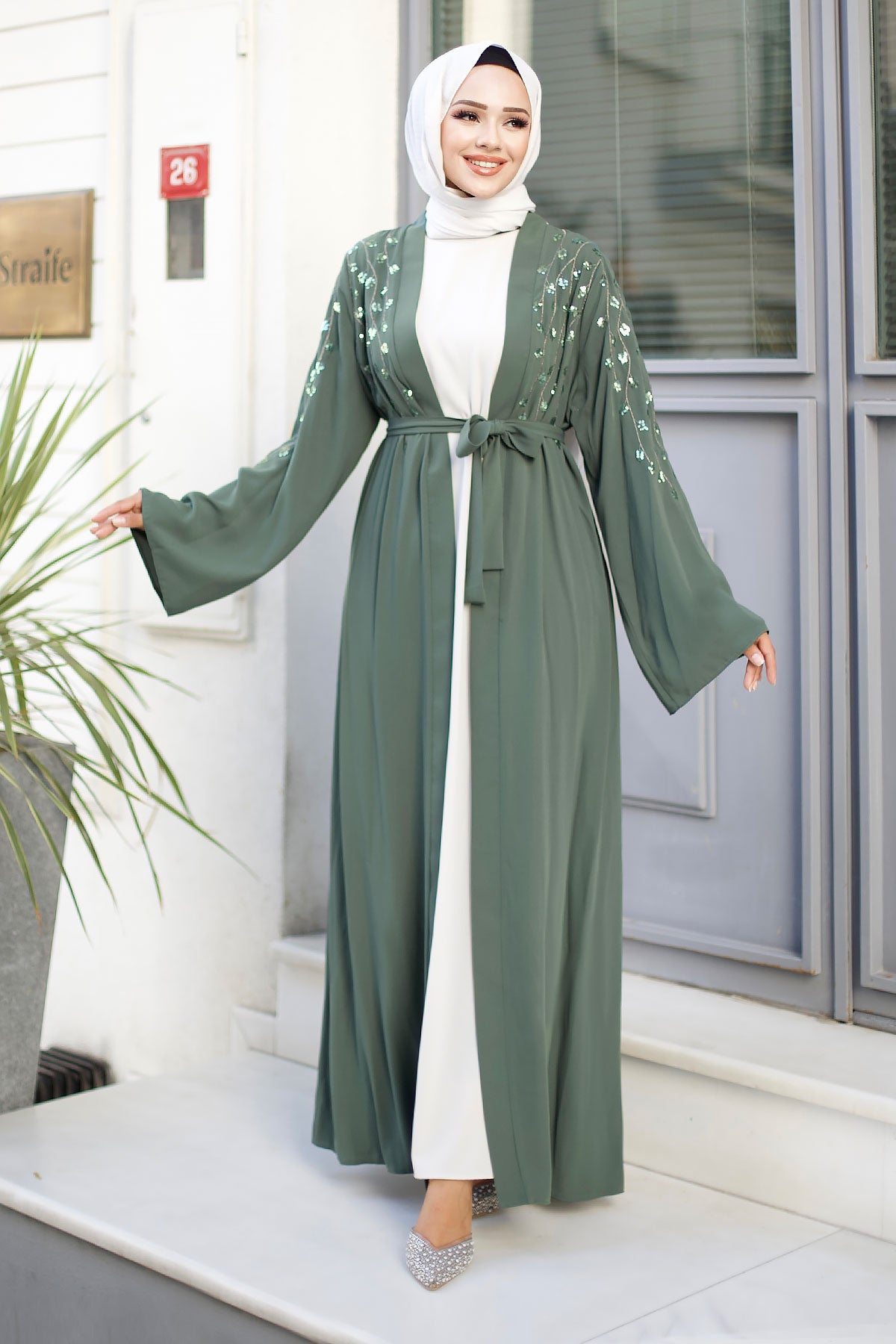 Abaya mit Astmuster / Khaki