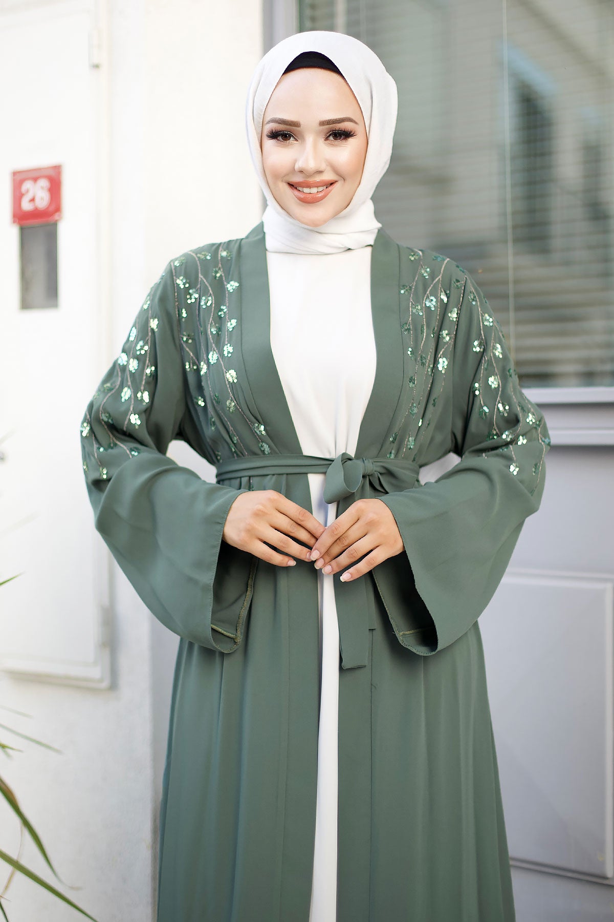 Abaya mit Astmuster / Khaki